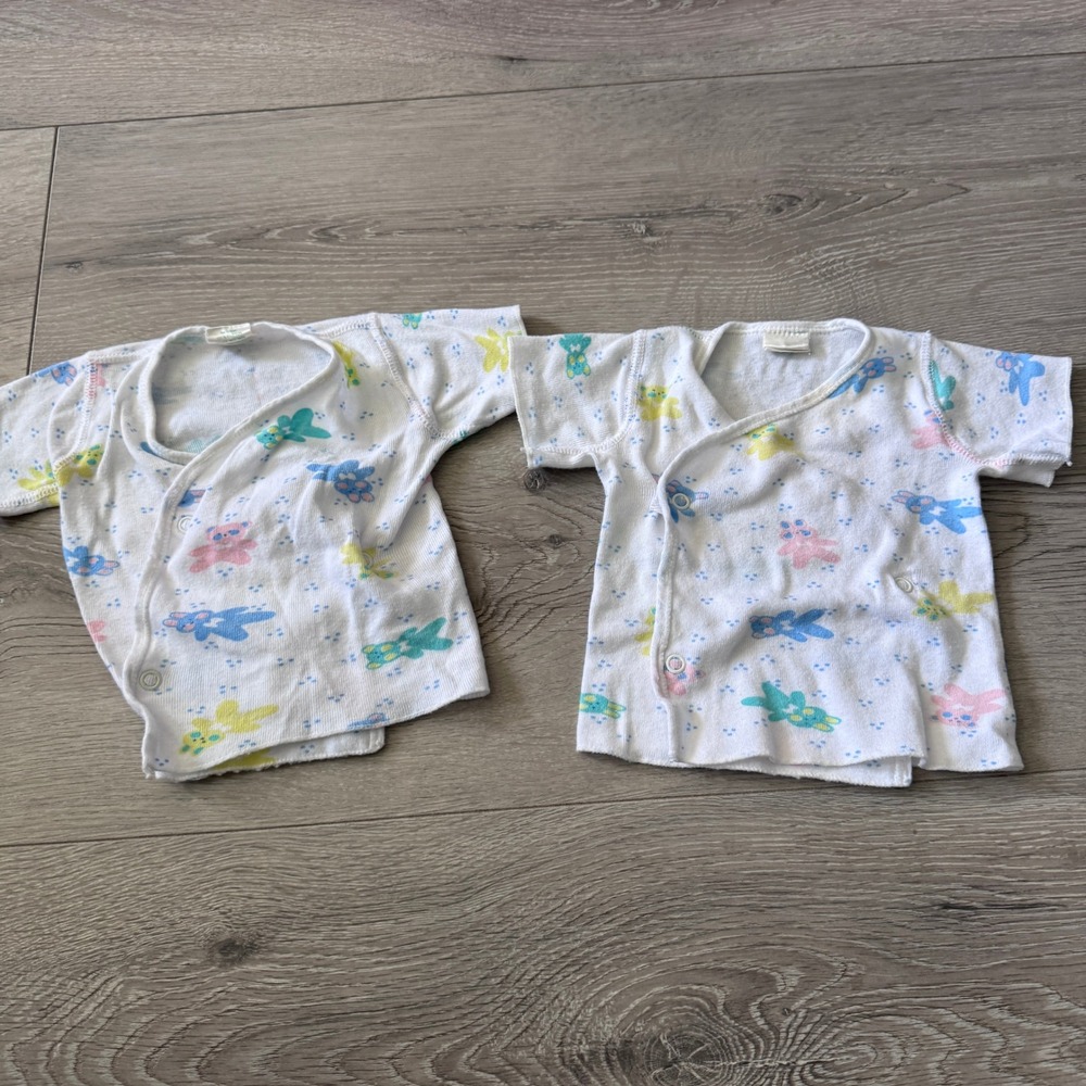 Health-tex Vintage 6-9 Months Bunny Print Kimono‎ Wrap Tops Set of 2 Made in USA